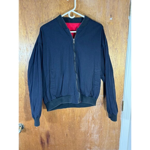 Vintage Marlboro Reversible Jacket Bomber 1990's Large Logo Red Black Zip - Picture 1 of 9